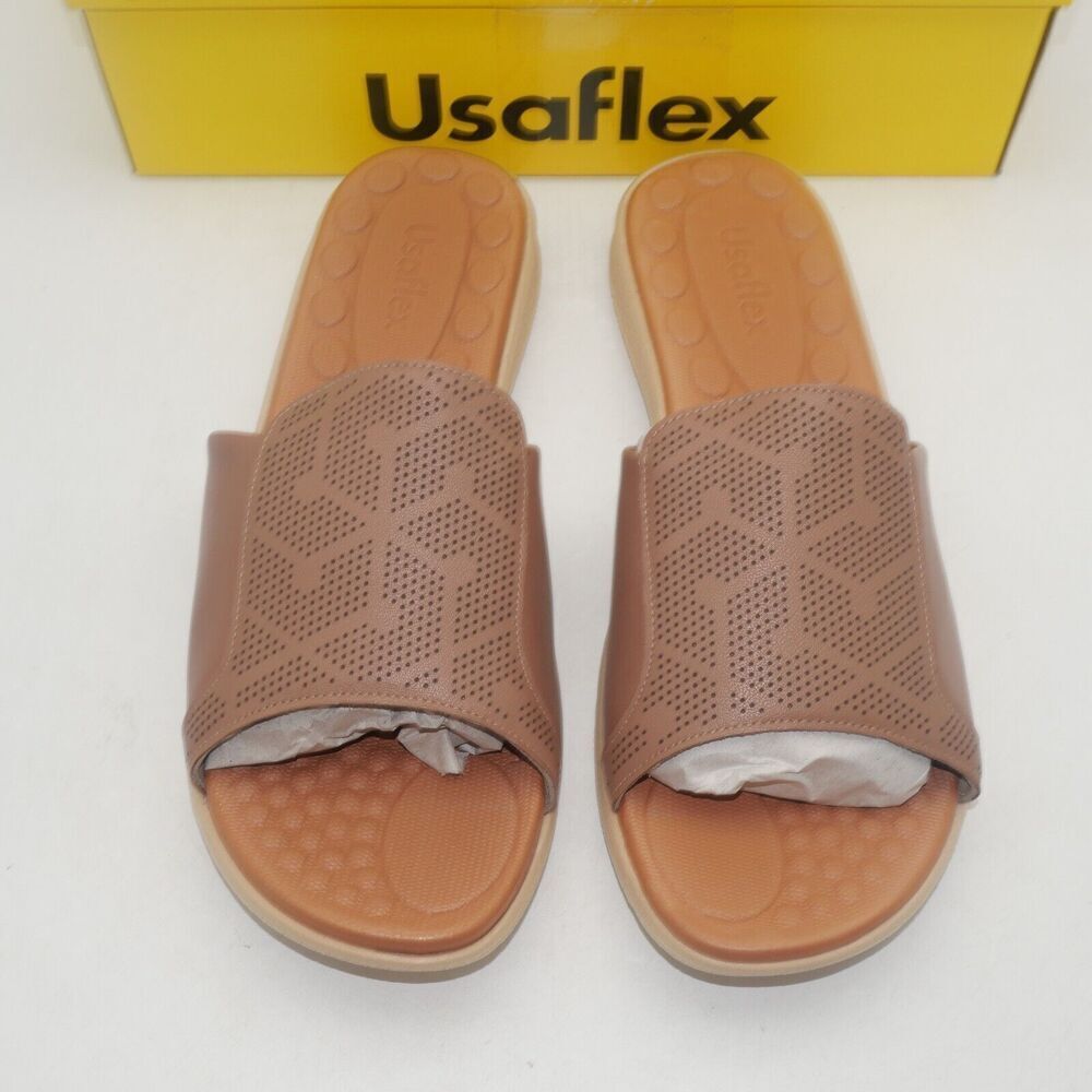 NEW Women's 10 Bunion Comfort Tan Brown Sandals Slides USAflex sold at Hammacher - Picture 5 of 9